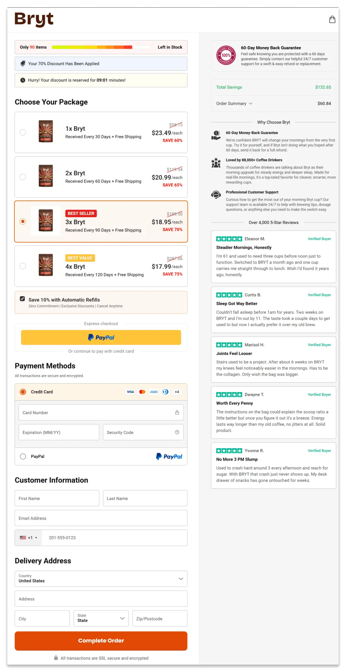 Bryt Better Coffee Secure Checkout Page